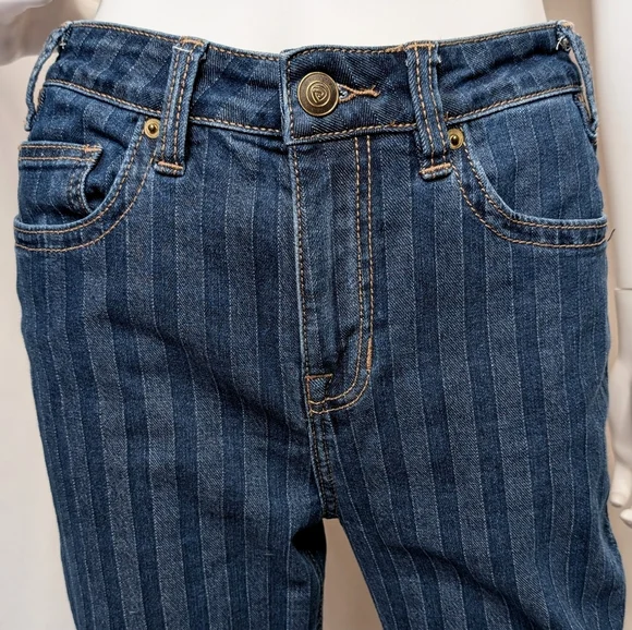 Dark Blue Striped Denim High Rise Bootcut Jeans - Picture 5 of 13